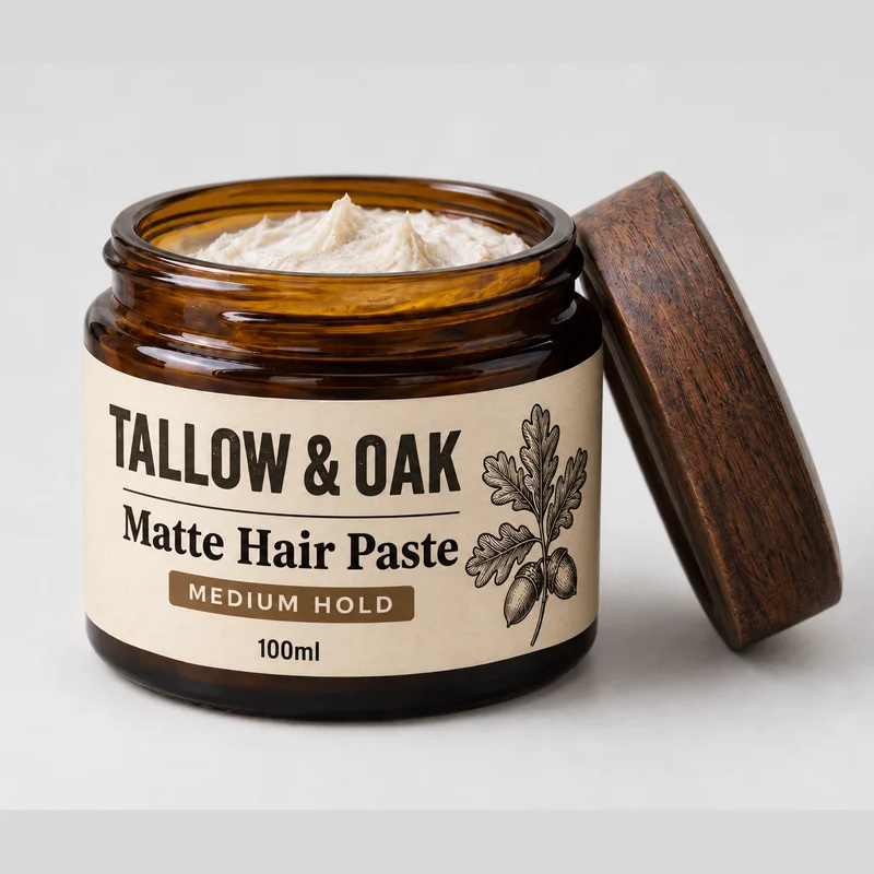 Tallow & Oak Matte Hair Paste, medium hold, 100ml (an invented brand)